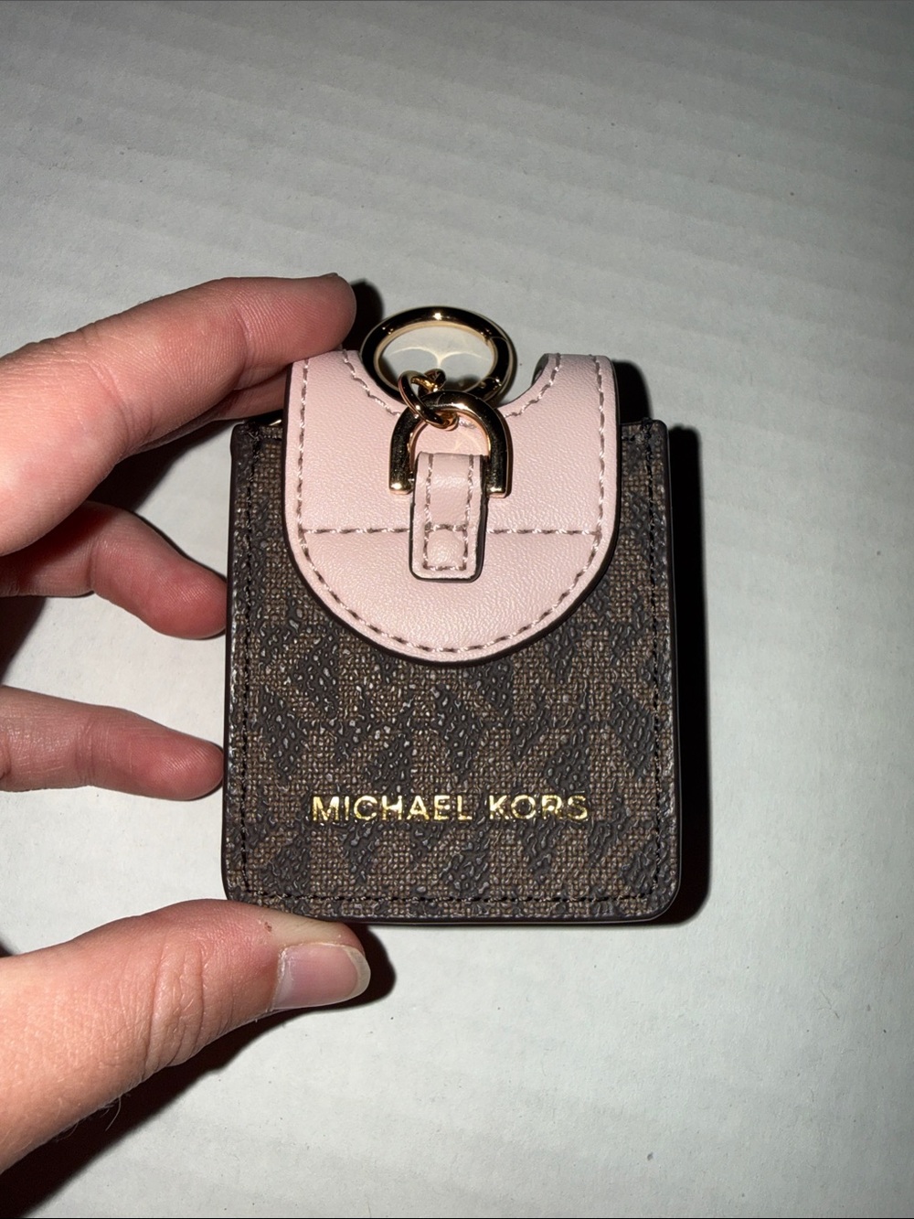 Michael Kors Pink & Brown MK Logo Key Holder Pouch with Gold Hardware - Picture 4 of 4